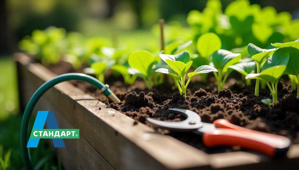 Плодородный грунт в грядке.